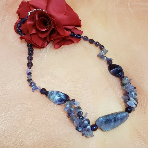 Vintage Amethyst Nugget Beaded Statement Necklace - Picture 5 of 9